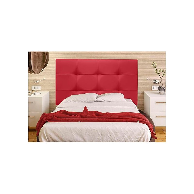 

Cabecero de Cama tapizado en Polipiel Rojo Mod.TENNESSEE c/Costura Vista Hilo Blanco, Acolchado de Espuma para Cama de Niño, Juvenil y Matrimonio (70