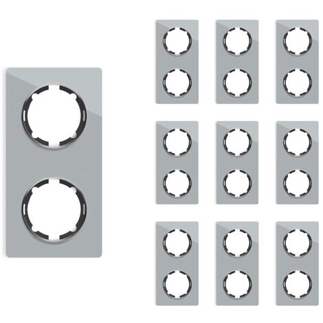 Doppel-Lichtschalter mit Kontrollleuchte schwarz mit Glas-Abdeckrahmen grau