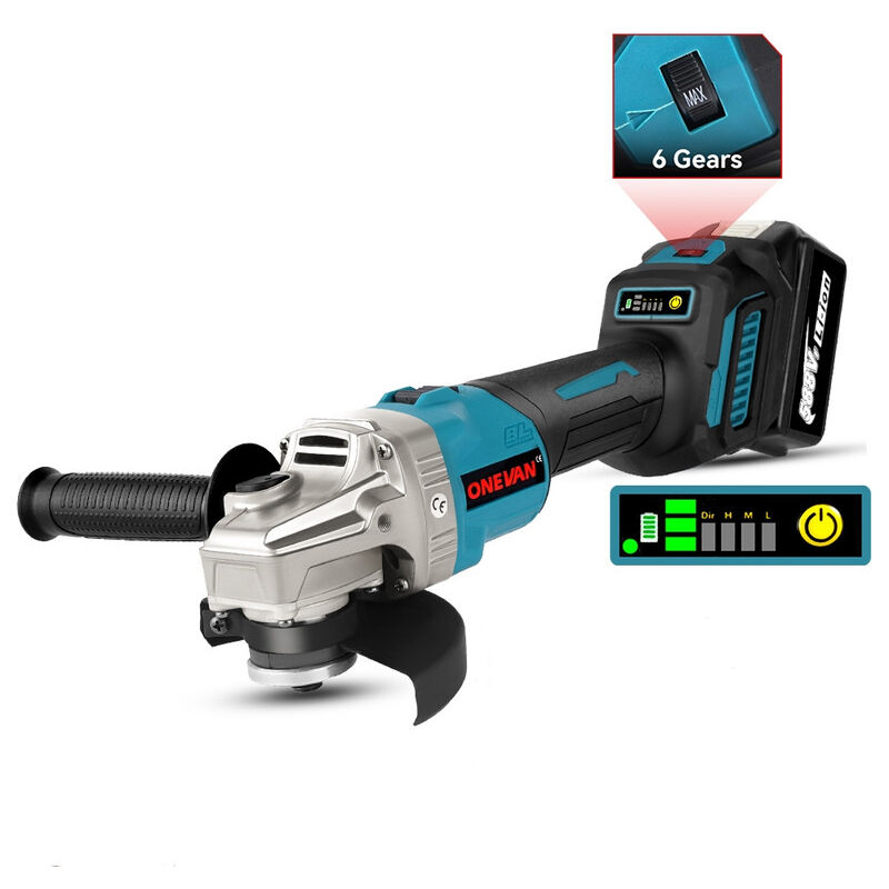 Meuleuse d'angle sans fil ONEVAN 960W, 6 vitesses Ø125mm polisseur pour batterie Makita 18V - avec 2 lithium-ion batterie