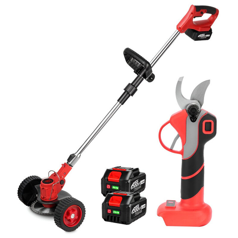 Coupe-bordure à batteri 25 cm + Sécateur electrique sans fil 30mm,avec deux batteries et un chargeur - Onevan