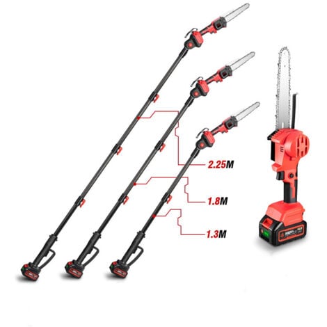 ONEVAN Podadora de pértiga eléctrica de 8", longitud 1,3 m/1,8 m/2,25 m Podadora telescópica - Con 2 baterías (588vf)