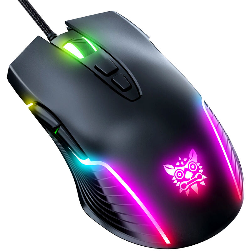 

CW905 Raton para juegos con cable de 7 teclas Raton ergonomico con DPI ajustable de 6 niveles Efecto de luz de respiracion RGB colorido Negro, Negro