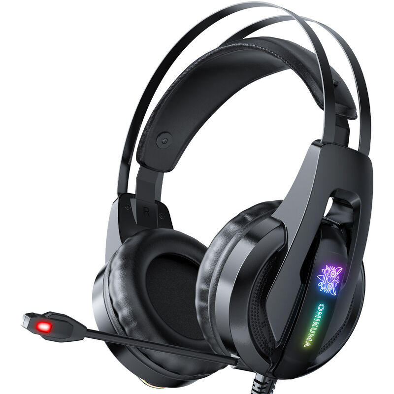 

K16 Auriculares con cable con microfono Auriculares para juegos Luces LED RGB Auriculares con cancelacion de ruido para computadora PC Gamer, Luz RGB