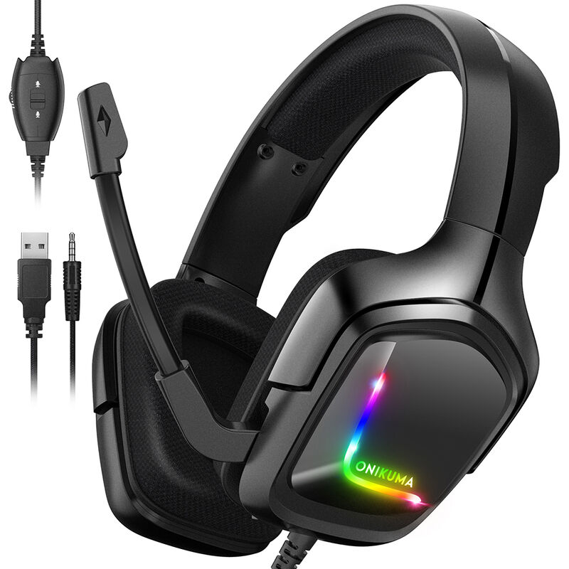 

K20 Auriculares con montaje en la cabeza Auriculares para juegos de deportes electronicos RGB con cable con unidad de controlador de 50 mm Microfono