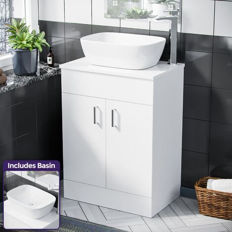 main image of "Onken 500mm White Vanity Cabinet and Rectangle Curved Edges Counter Top Basin"