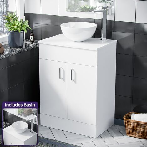 Onken 500mm White Vanity Cabinet And Round Bowl Counter Top Basin Sink Unit