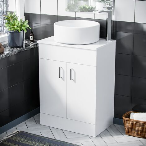 main image of "Onken 500mm White Vanity Cabinet and Rounded Counter Top Basin Sink Unit"