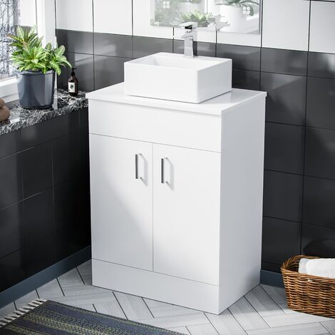 main image of "Onken 500mm White Vanity Cabinet and Small Rectangle Counter Top Basin Unit"