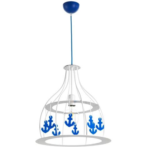 ONLI Lampada a Sospensione in Metallo con Ancore Blu in plastica, Bianco