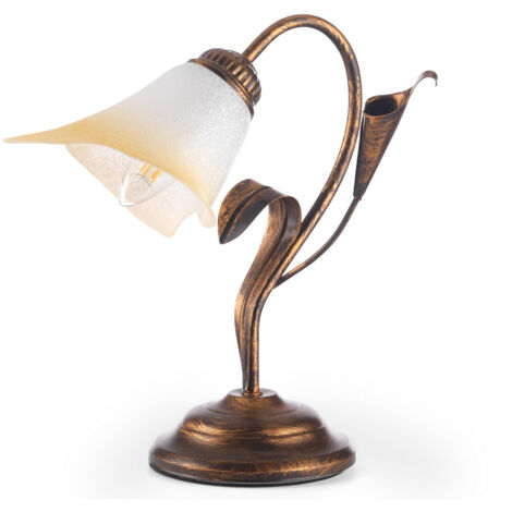 ONLI - Lampada da tavolo in metallo marrone spennellato oro con vetro bianco sfumato ambra