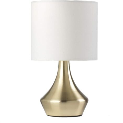 ONLI Lampada da Tavolo Oro in Metallo Satinato e Paralume in Tessuto Bianco 6 W