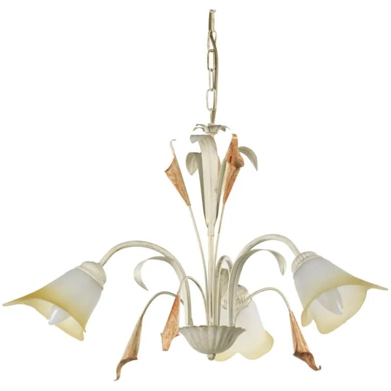 Onli Lucrezia - Lampadario 3 Luci. Struttura in Metallo Color Avorio. Paralumi in Vetro Satinato