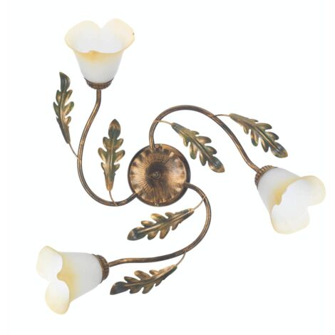 Onli Plafoniera da Muro 3 luci in Metallo Marrone con Decoro Foglie Verdi