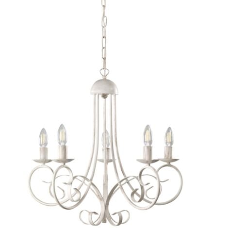 ONLI Pompei - Lampadario 5 luci, stile classico ed elegante. Struttura in metallo. Bianco