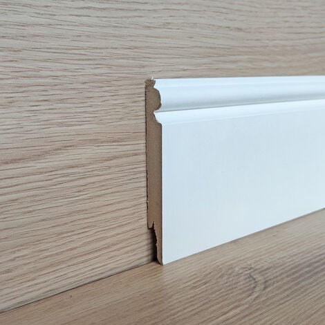 Onlywood Battiscopa MDF Bianco Ducale EVE - 14 x 120 mm - Asta da 2,4 m - Verniciabile - Conf. 12 ML