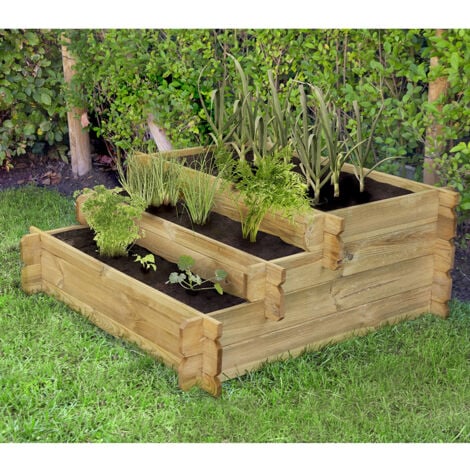 Onlywood Orto Rialzato legno CASCATA 3 Livelli in Pino Trattato 100 x 100 x 36 cm