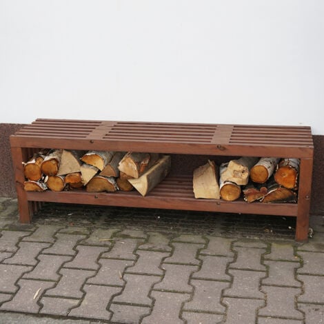 Onlywood Panca da giardino in Legno di Pino Oliato Noce 118 x 33 x 45 cm - Con Ripiano