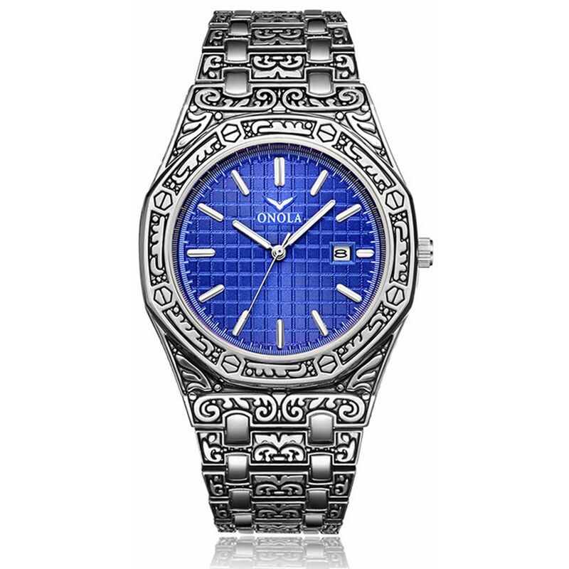 

Reloj de cuarzo para hombre con correa de acero inoxidable Reloj de pulsera clasico clasico 3ATM,Azul plateado - Onola