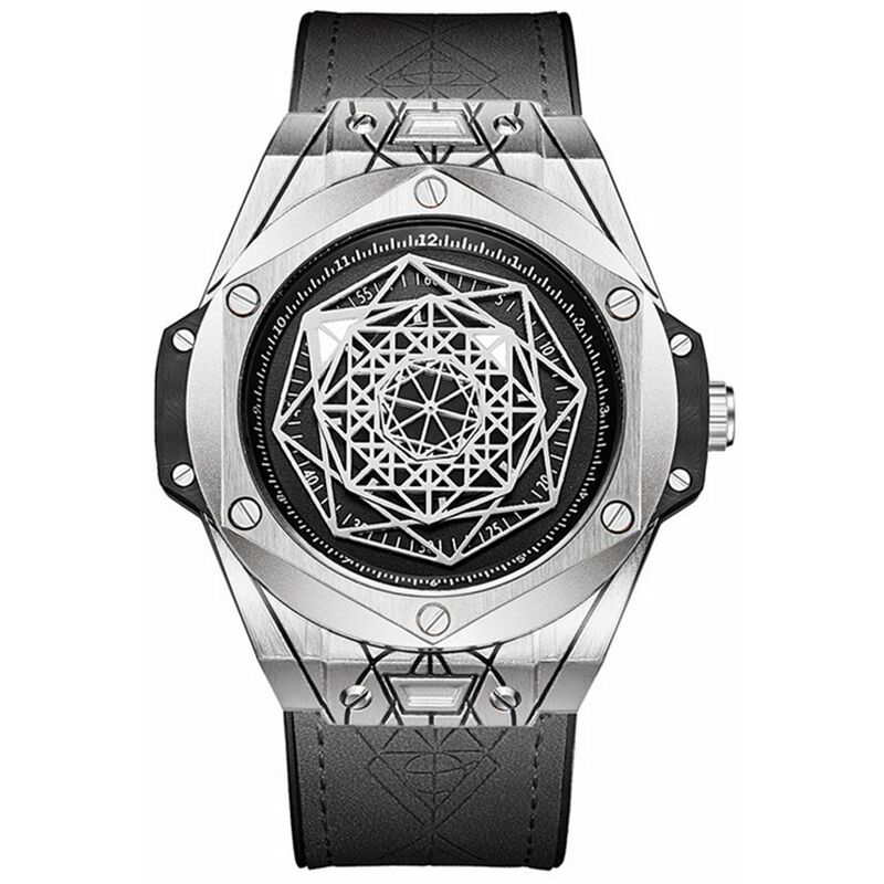 

Reloj de cuarzo para hombre con correa de cuero Reloj de pulsera multifuncion de moda Relojes 3ATM,Negro plata - Onola