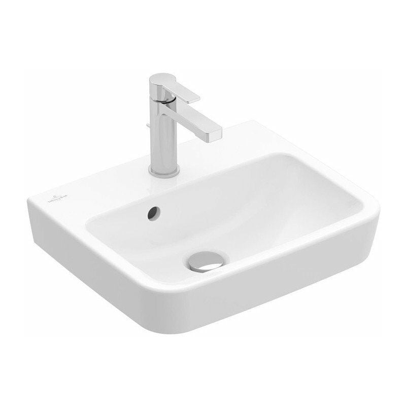 

O.novo, Lavamanos, 450 x 370 mm, Ovalado, Para grifería de 3 orificios, orificio central perforado, con rebosadero, Cerámica sanitaria, lavabo central