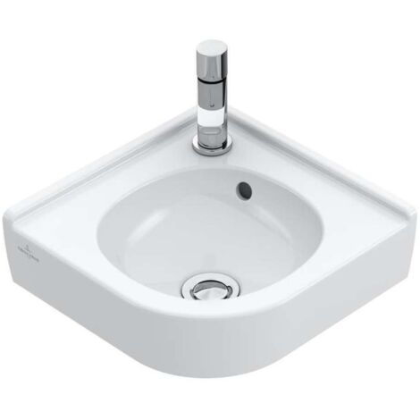 O.novo, Lavamanos, Largo lateral: 320 mm, Angular, para grifería de 1 orificio, orificio para grifería perforado, con rebosadero, Porcelánico sanitario White CeramicPlus