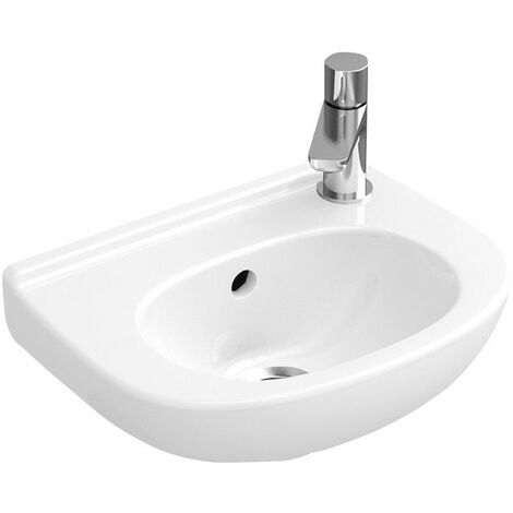 O.novo, Lave-mains, 360 x 275 mm, Ovale, pour robinetterie monotrou , trou s de robinetterie latéraux pré-percés,avec trop-plein, En porcelaine sanitaire Blanc