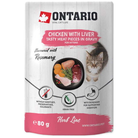 Ontario CAT Kitten Herb Pollo, fegato, riso, rosmarino in salsa 80 g