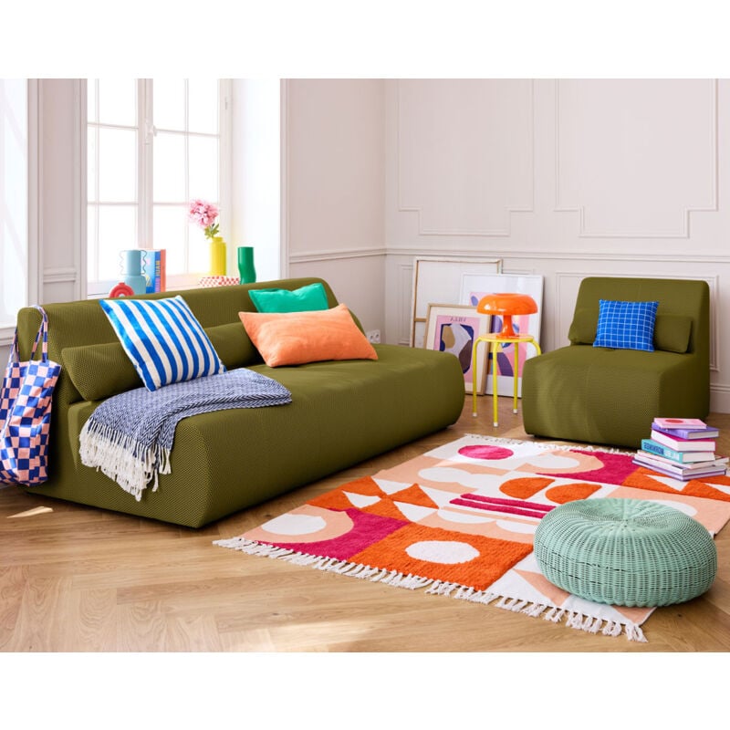 Lisa Design - Onyx - canapé droit 3 places - en tissu mailles 3d - vert olive