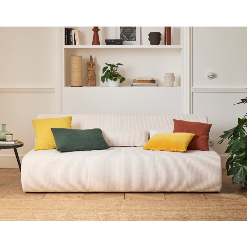 Lisa Design - Onyx - canapé droit 3 places - en velours côtelé - beige