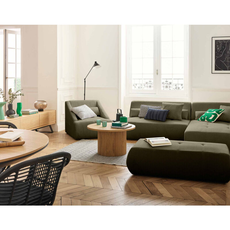 Lisa Design - Onyx - canapé modulable d'angle droit - 5 places - en velours côtelé - vert