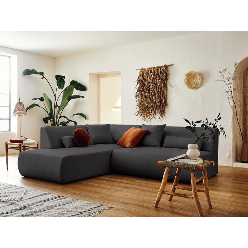 Lisa Design - Onyx - canapé modulable d'angle gauche 5 places - en tissu - gris foncé