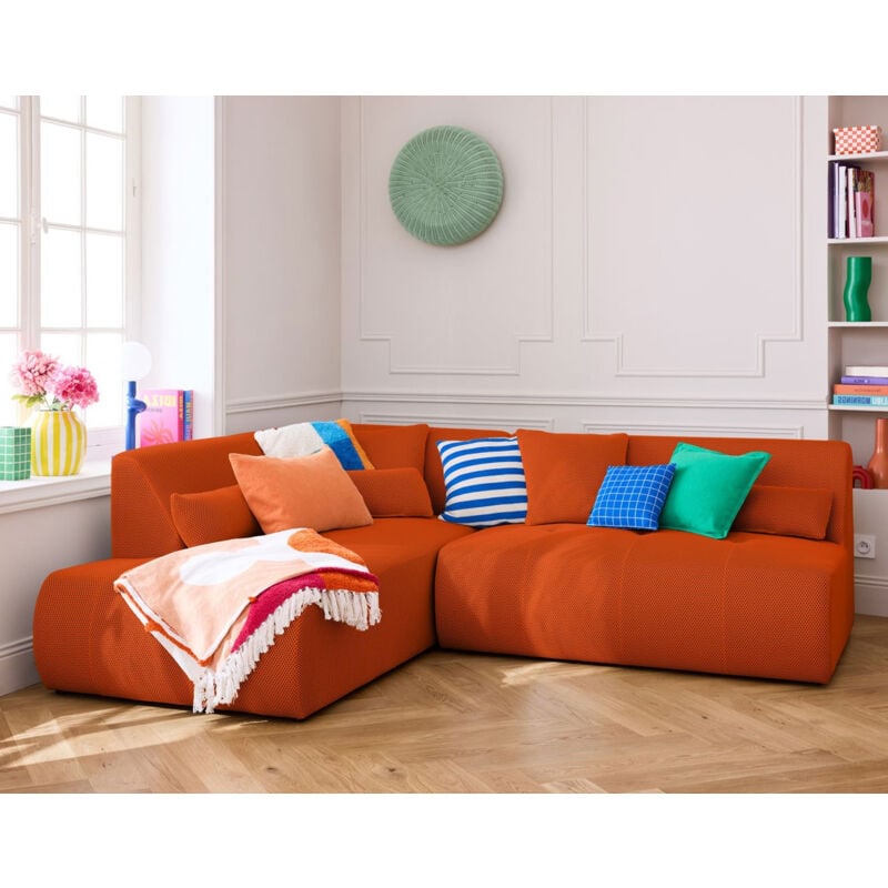 Lisa Design - Onyx - canapé modulable d'angle gauche - 5 places - en tissu mailles 3d - orange
