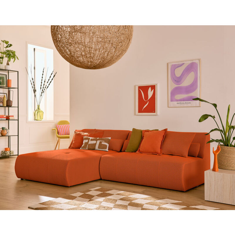 Lisa Design - Onyx - canapé modulable d'angle réversible 4 places - en tissu mailles 3d - orange