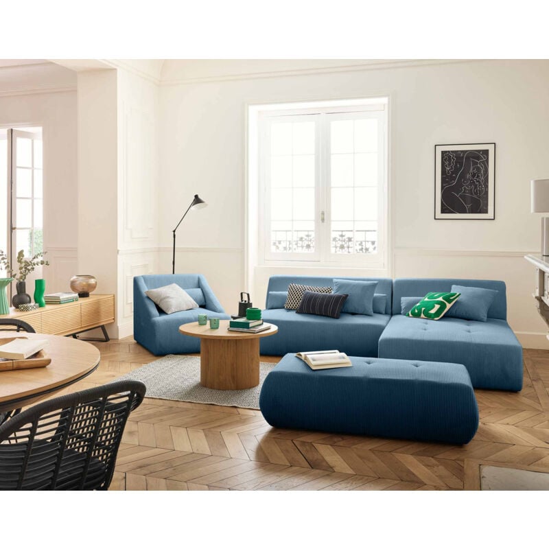 Onyx - canapé modulable d'angle réversible 4 places - en velours côtelé - bleu