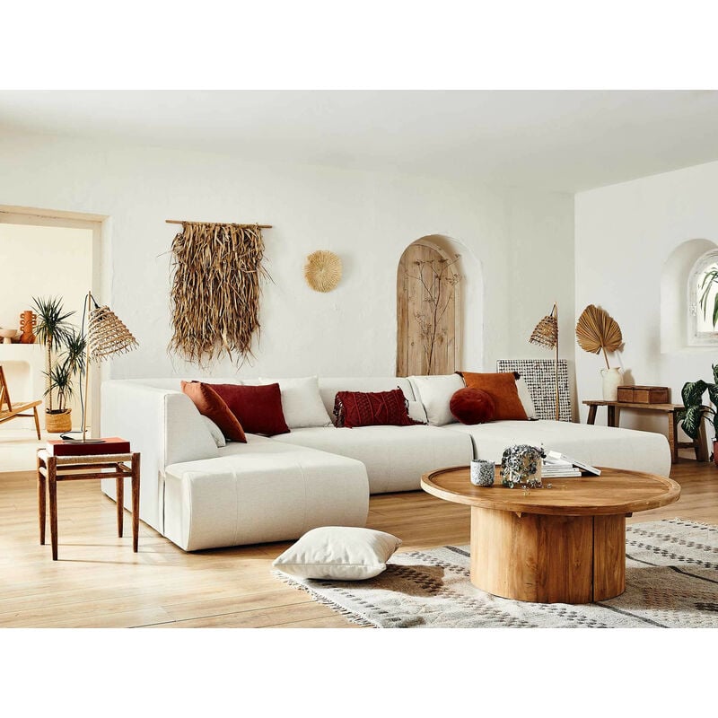 Lisa Design - Onyx - canapé modulable panoramique d'angle gauche 7 places - en tissu - beige