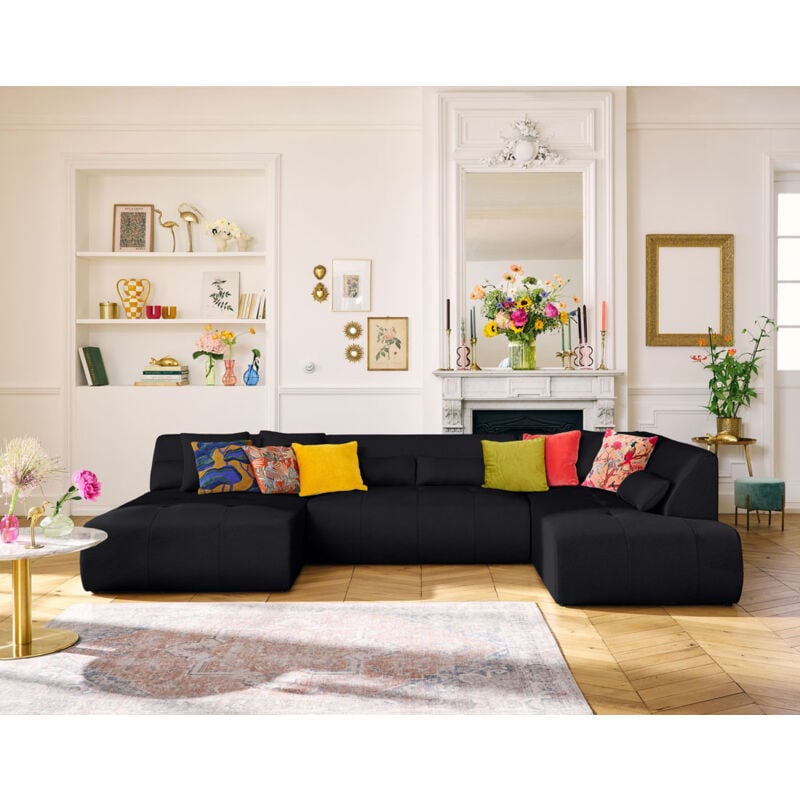 Lisa Design - Onyx - canapé panoramique d'angle droit - 7 places - en tissu mailles 3d - noir