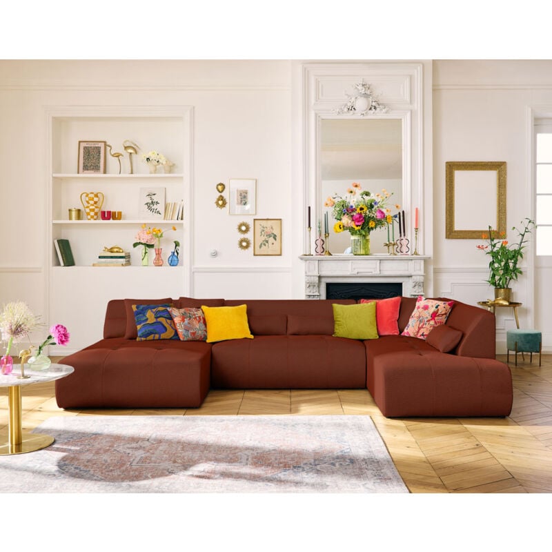 Lisa Design - Onyx - canapé panoramique d'angle droit - 7 places - en tissu mailles 3d - terracotta