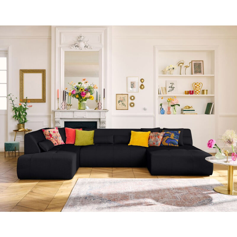 Lisa Design - Onyx - canapé panoramique d'angle gauche - 7 places - en tissu mailles 3d - noir