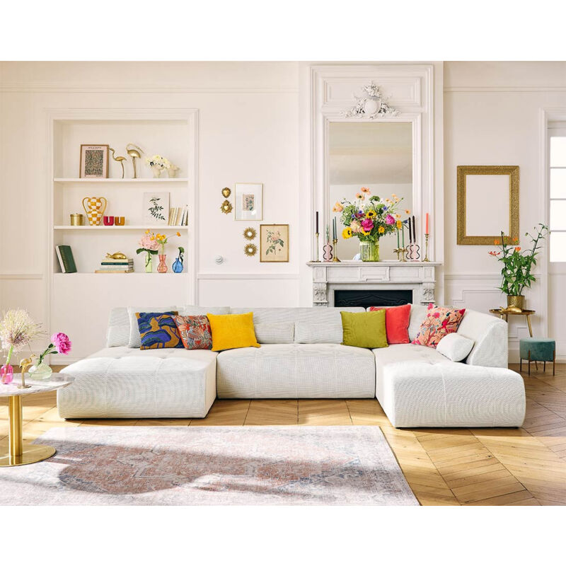 Lisa Design - Onyx - canapé panoramique modulable d'angle droit - 7 places - en tissu mailles 3d - beige