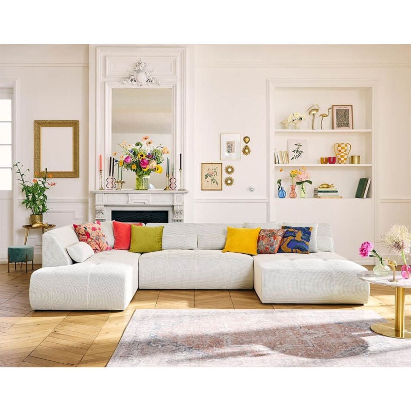 Lisa Design - Onyx - canapé panoramique modulable d'angle gauche - 7 places - en tissu mailles 3d - beige