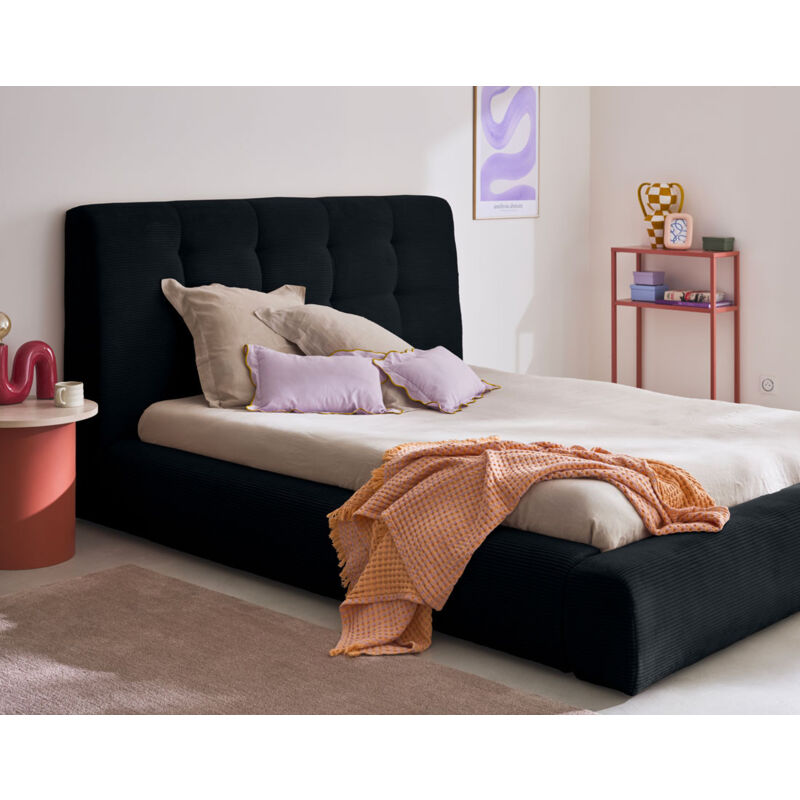 Lisa Design - Onyx - lit coffre - 140x190 cm - en velours côtelé - sommier inclus - noir