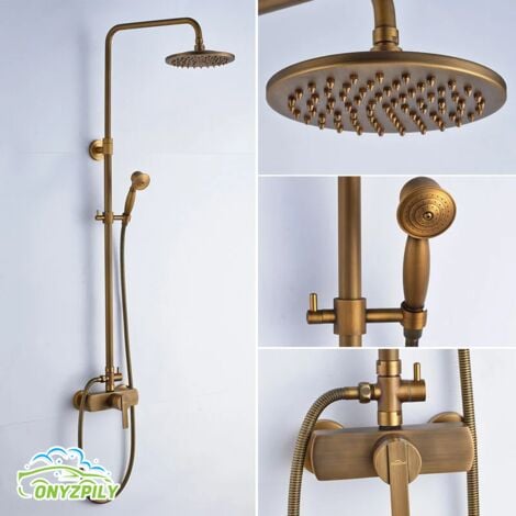 Onyzpily Colonna Doccia rubinetto Colonna doccia estensibile 96-135 cm Kit doccia Monocomando in ottone con Porta Ogetti Mensola Set Doccia Ottone Antico