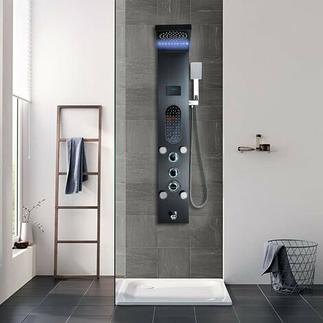 Onyzpily LED Colonna Doccia con Miscelatore in 304 Acciaio Inox,Nera Pannello Doccia Idromassaggio Set con Miscelatore con Display LCD