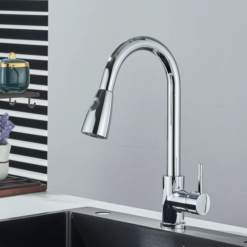 Onyzpily Robinet de Cuisine Acier Inox avec Douchette Extractible Robinet d'évier Cuisine Rotatif à 360° avec 2 Modes