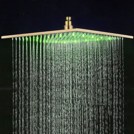 Onyzpily Moderner Luxus LED Duschkopf 30 x 30 cm Gebürstetes Gold Versenkter Duschkopf Deckenbrause Quadratischer Duschkopf 3 LED Farben