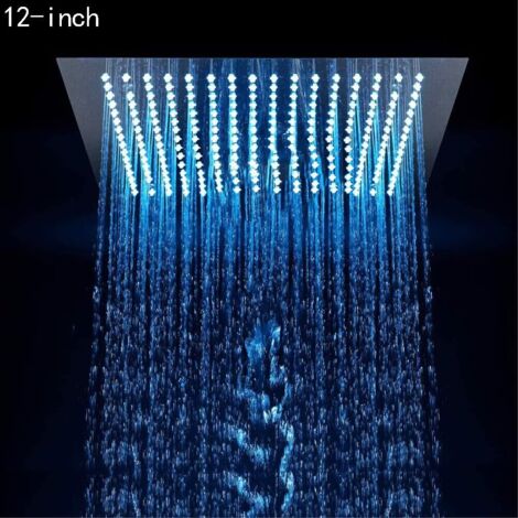 Onyzpily Moderner Luxus LED Duschkopf 30 x 30 cm schwarz Versenkter Duschkopf Deckenbrause Quadratischer Duschkopf 3 LED Farben