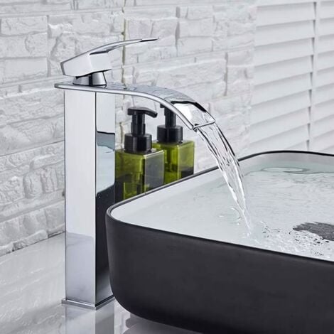 Onyzpily Rubinetto Bagno Cascata Lavabo Alto,Rubinetto Miscelatore per Lavabo a Freddo e Caldo con Monocomando ，Rubinetto alto moderno in galvanotecnica