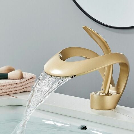 Rubinetto cascata oro miscelatore alto lavabo bagno - Le Chic Arredamenti