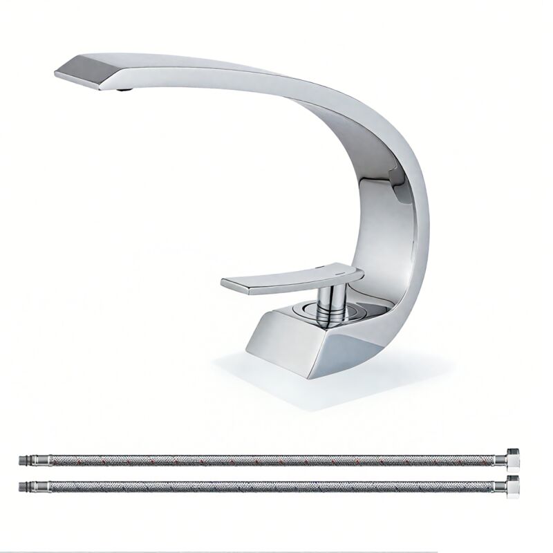 Onyzpily - Rubinetto Bagno Lavabo,Miscelatore Lavandino Cascata per Bagno, Rubinetti Monocomando dal Design Unico, Acqua Calda e Fredda, Acciaio Inox