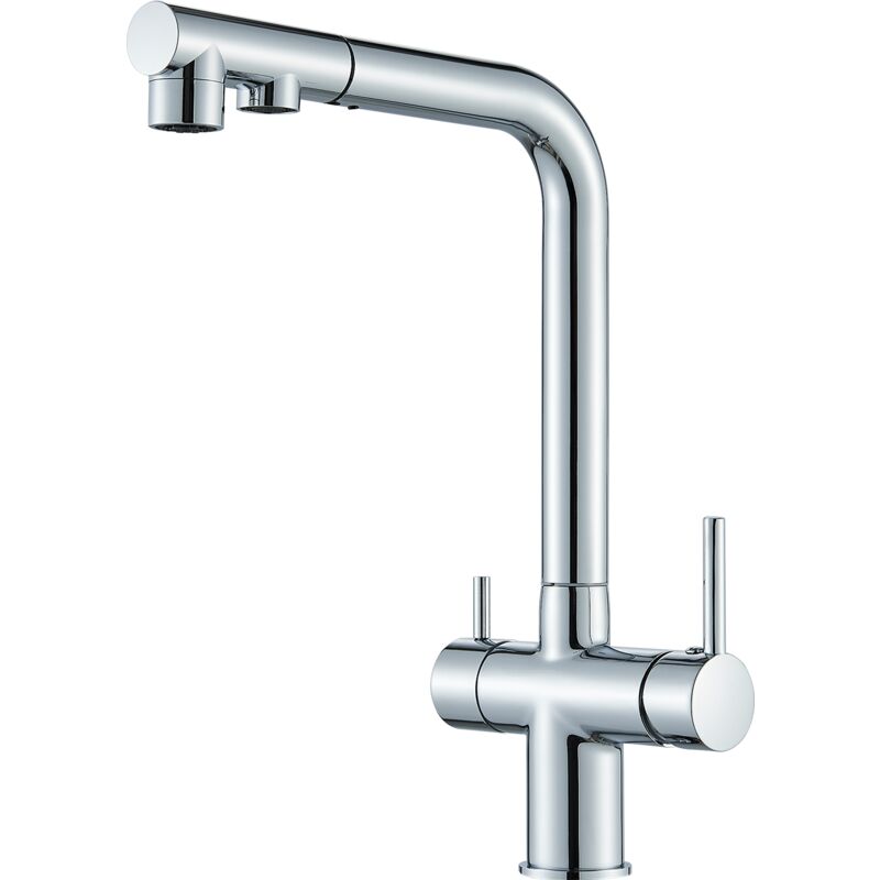 Robinet de Cuisine 3 voies Pivotant à 360° Mitigeur d'Evier de Cuisine avec Sortie Eau Filtrée, Chrome - Onyzpily